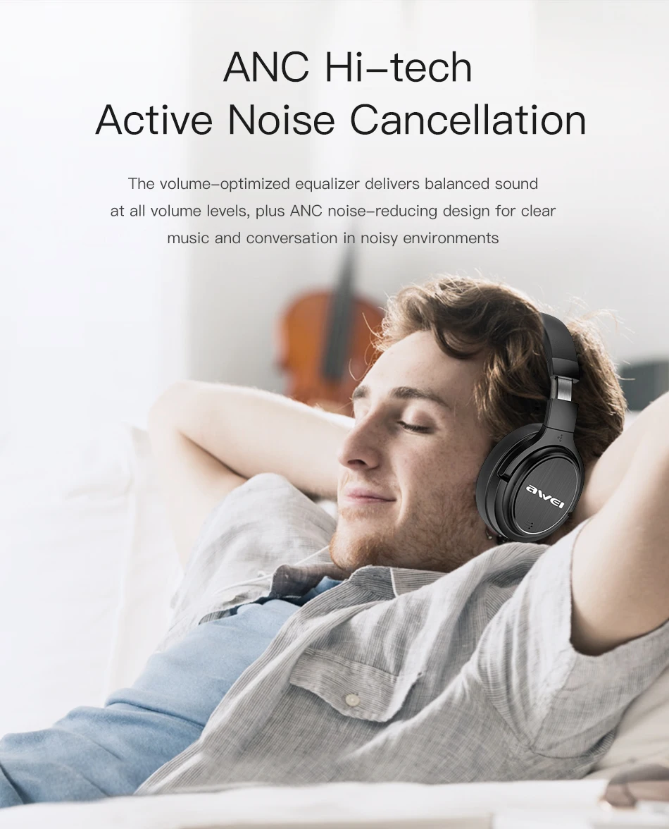 AWEI A950BL ANC спортивные наушники без шнуровки с шумоподавлением, Bluetooth наушники с глубоким басом, HiFi, водонепроницаемые для iPhone