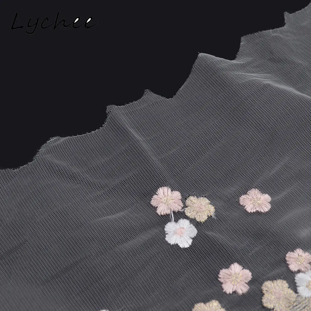 Кружевная ткань Lychee для женщин 1 ярд с цветочной вышивкой и листьями свадебного