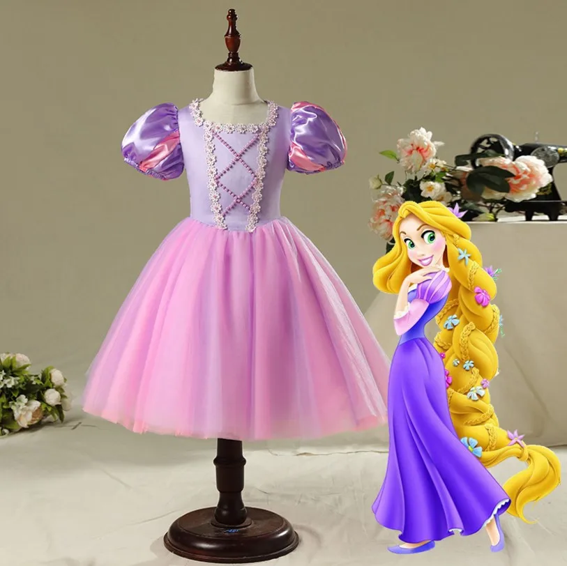rapunzel short Нарядный костюм на Хэллоуин; Детские платья принцессы Авроры, Белль, Золушки, Софии, Рапунцель; бальное платье для девочек; вечерние платья Эльзы; vestido - Цвет: rapunzel short