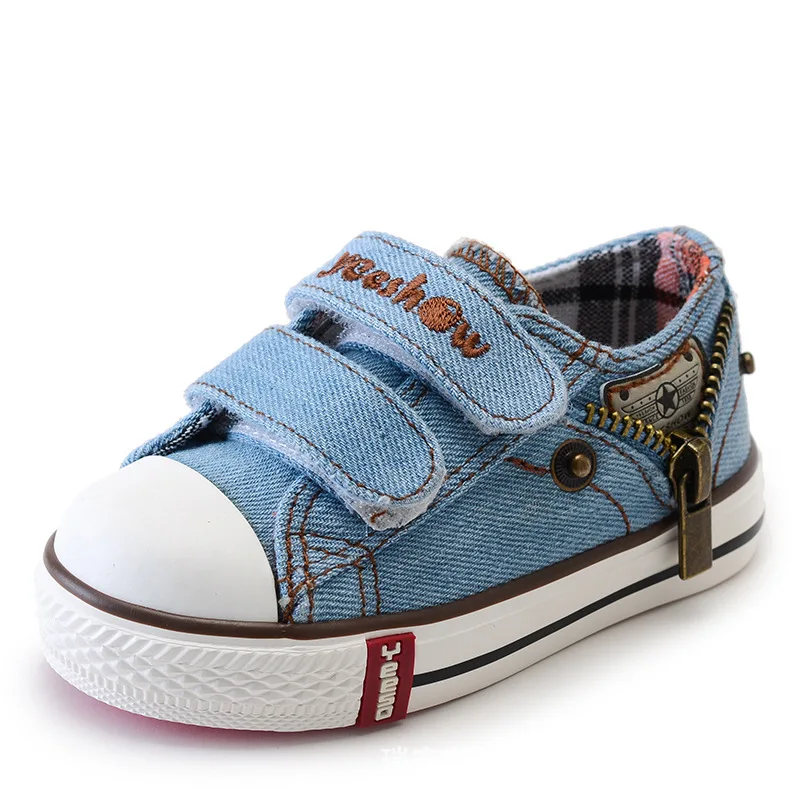Autumn Children Canvas Shoes Girls Sneakers Childrens Boy Side Zipper Denim Kids Toddler Casual Flats 19-37# | Детская одежда и