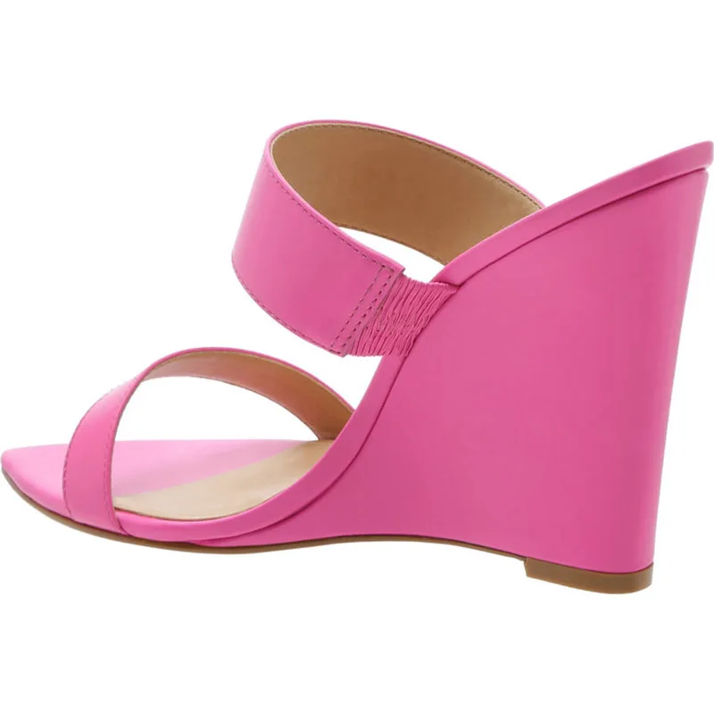 Розовые и неоновые зеленые босоножки на высокой танкетке женские шлепанцы с