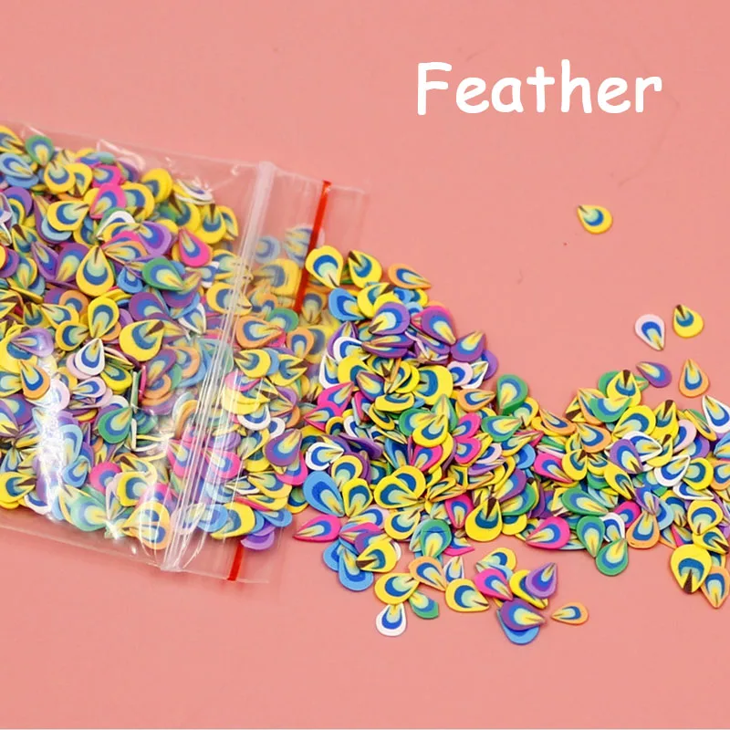 Feather 1000 шт наклейки с фруктами и животными, клейкие аксессуары, модные, сделай сам, для наполнения ногтей, полимерная глина, милые декоративные наклейки, Креативные Игрушки для девочек - Цвет: Feather