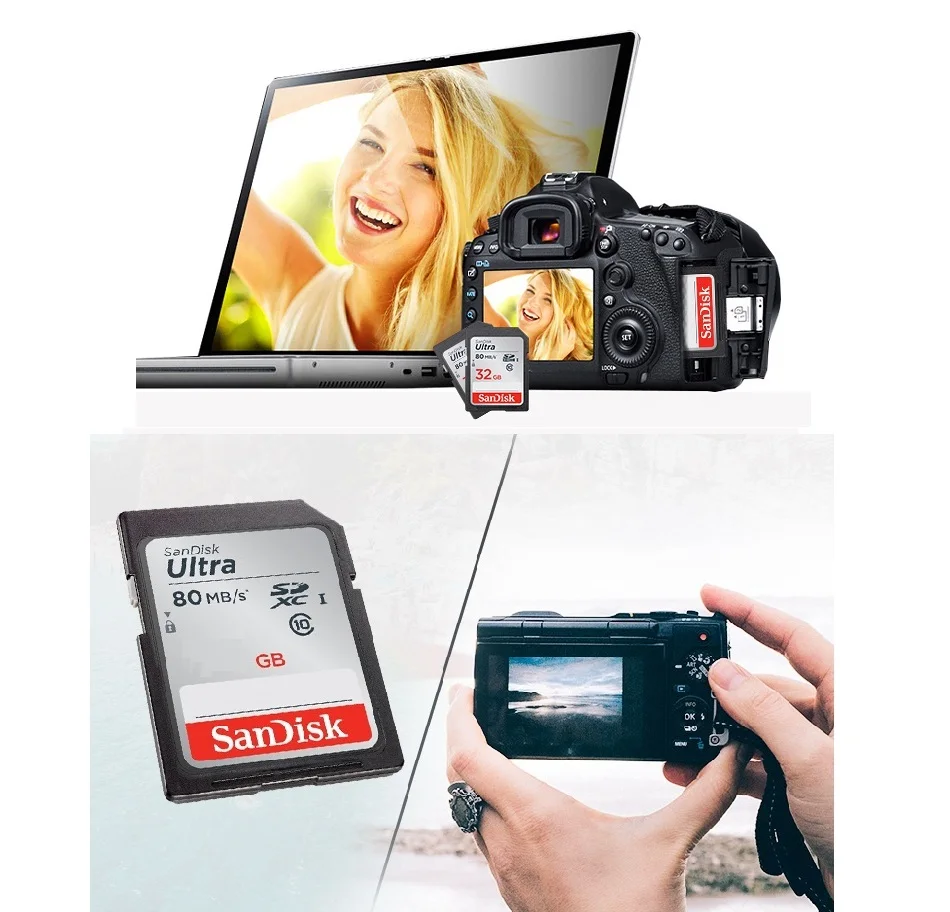 Двойной Флеш-накопитель SanDisk Ultra sd карта, карта памяти micro sd 128 Гб sd card 64 ГБ 32 ГБ оперативной памяти, 16 Гб встроенной памяти micro sd карты C10 UHS-I 80 МБ/с. читать Скорость для Камера видеокамера