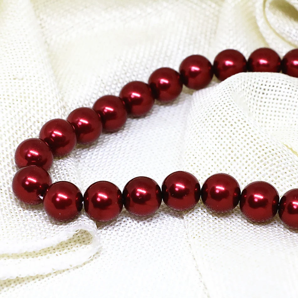 

Hot sale dark red imitation pearl shell round loose beads fashion women high quality jewelry making 4-14mm 15inch B1609