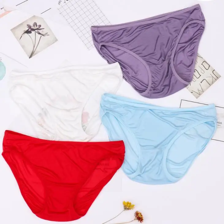 4 шт./упаковка женские сексуальные трусики из 100% шелка с низкой талией нижнее