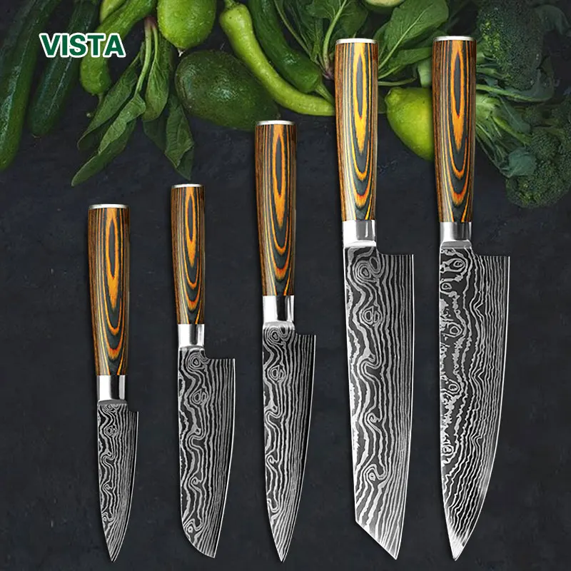 Нож шеф-повара имитация дамасской стали 7CR17 440C Santoku кухонный нож острый Кливер нож для нарезки Подарочный нож высокого качества