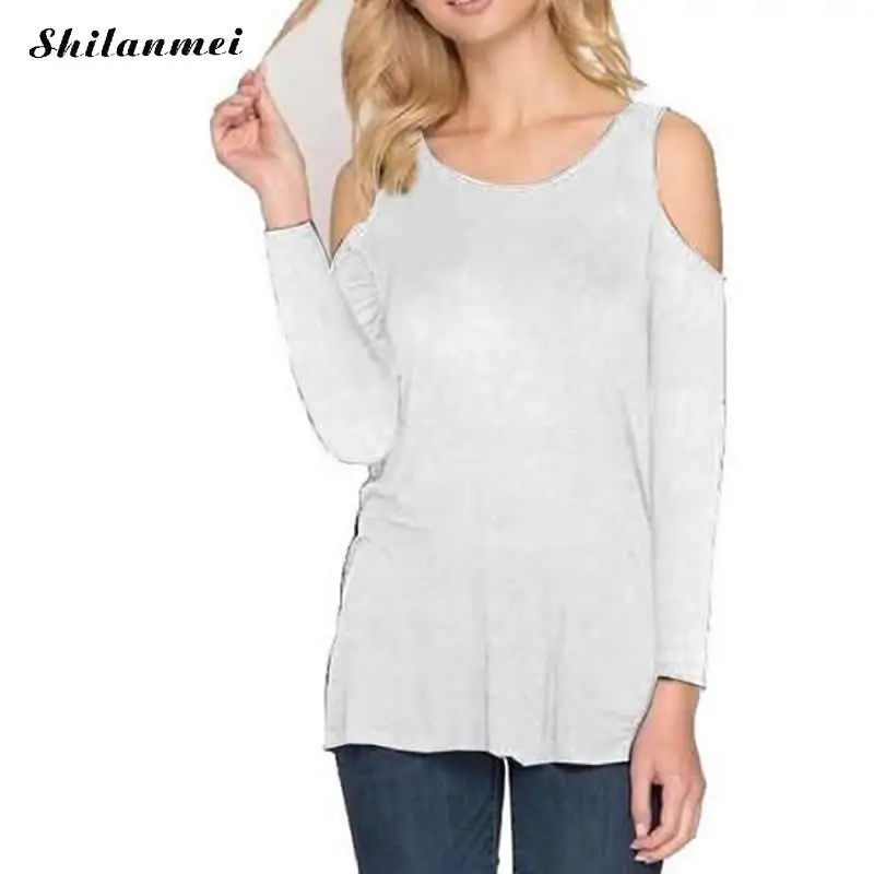 Сексуальная полые спинки Для женщин осенняя футболка с длинным рукавом плеча Femme