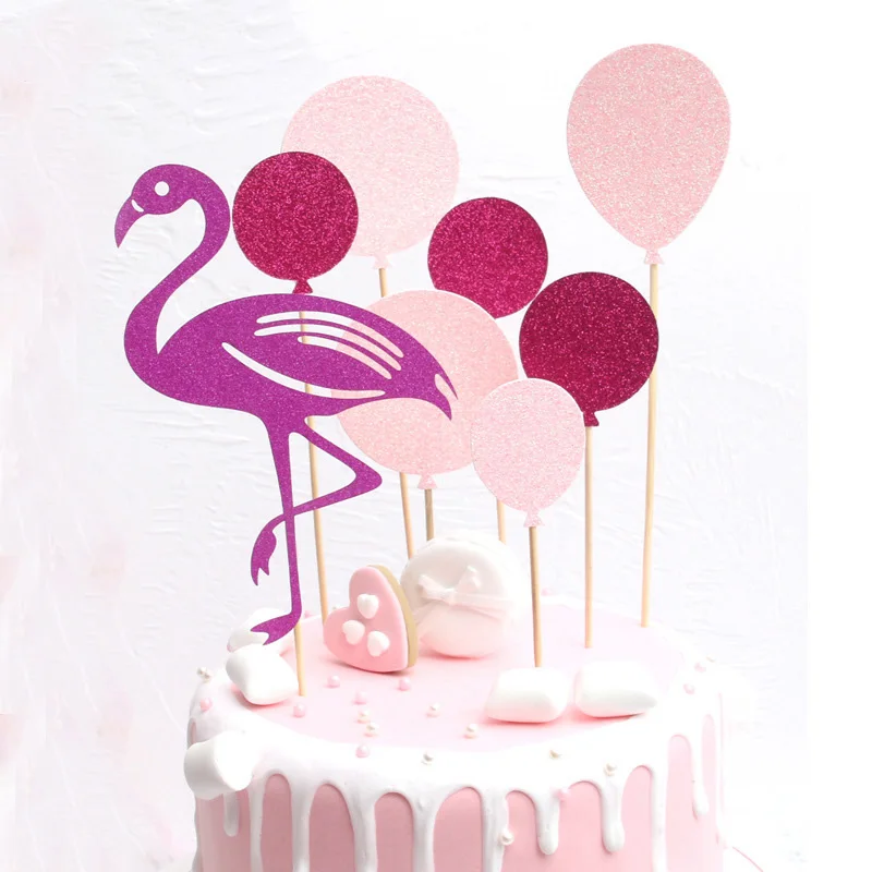 8pcs Cake Topper Гавайи участник Luau Розовый фламинго декоративная бумага для вечеринок Салфетка под тарелку кружку День рождения летняя Гавайская Гавайский вечерние поставки - Цвет: 8pcs Cake Topper