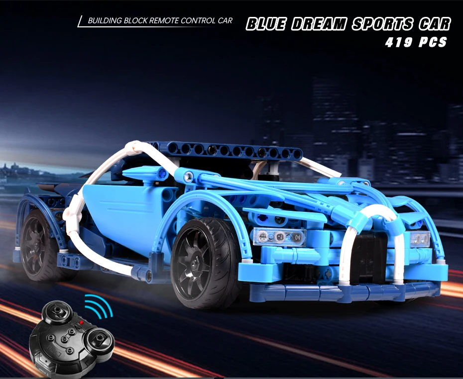 419+ шт, серия Technic, блоки, гоночные машинки, игрушка, супер синий спортивный Радиоуправляемый автомобиль, строительные блоки, наборы, DIY, кирпичи, модель, игрушки для детей