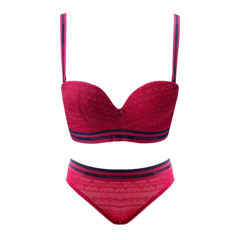 red bra set Meizimei бюстгальтер набор бюстгальтеров для женщин тонкое Сексуальное белье bh маленькая подкладки для бюстгальтера короткое нижнее белье кружевные трусики бюстгальтер девушка отжимать Bralette - Цвет: red bra set