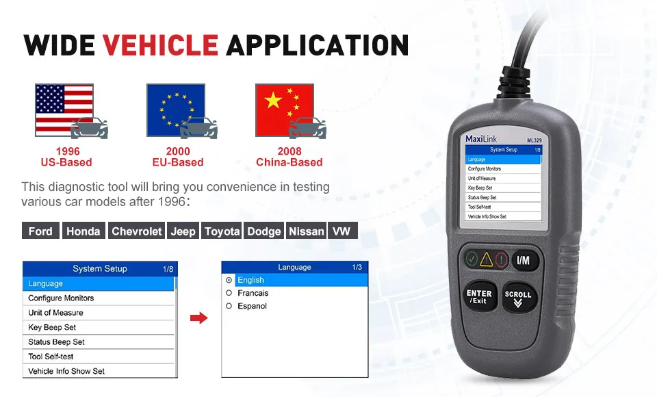 Autel MaxiLink ML329 OBD2 сканер Авто OBD 2 код ридер автомобильный диагностический инструмент с одним щелчком I/M ключ готовности pk AL319
