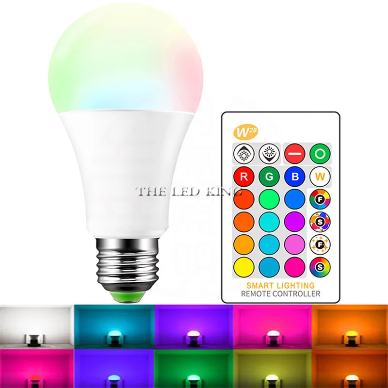 RGB Светодиодная лампа E27 с регулируемой яркостью 16 цветов меняющий волшебный