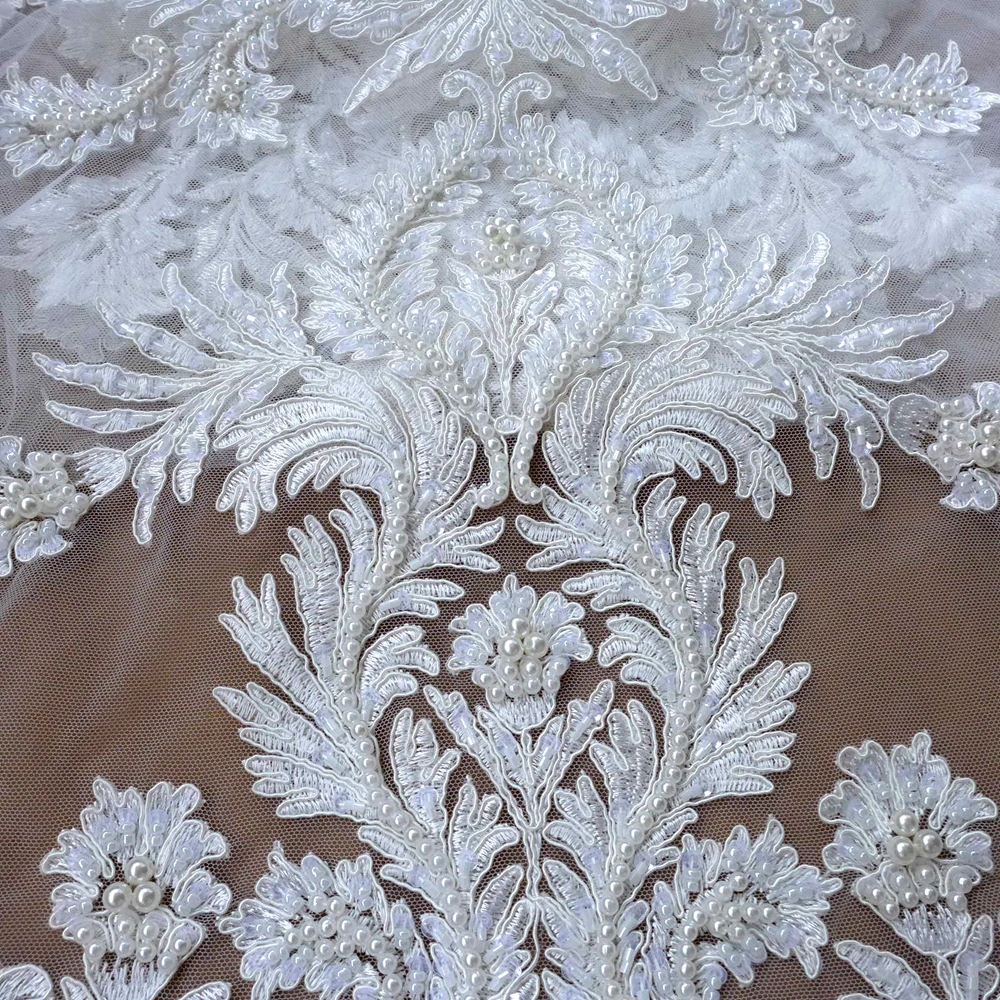 La Belleza слоновая кость/белый большой узор шнур кружевная ткань тяжелая бисерная ткань ручной работы бисероплетение кружевное платье кружевная ткань 1 ярд