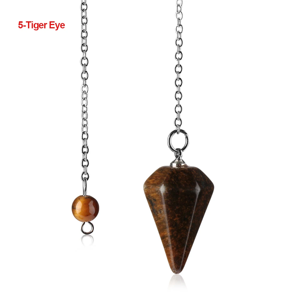 5-Tiger Eye Цепочка Ювелирные изделия рейки маятник натуральный камень кварц амулет лечебная подвеска-кристалл медитация шестиугольные Маятники - Окраска металла: 5-Tiger Eye