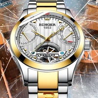 mechanical men watches binger luxury brand skeleton tourbillon wrist waterproof watch men sapphire male reloj hombre