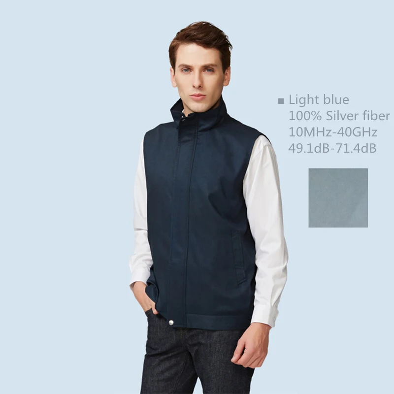 Light blue Silver Фабрика Подлинная электромагнитного излучения защиты мужчин жилет EMF Экранирование анти-излучения куртка без рукавов - Цвет: Light blue Silver
