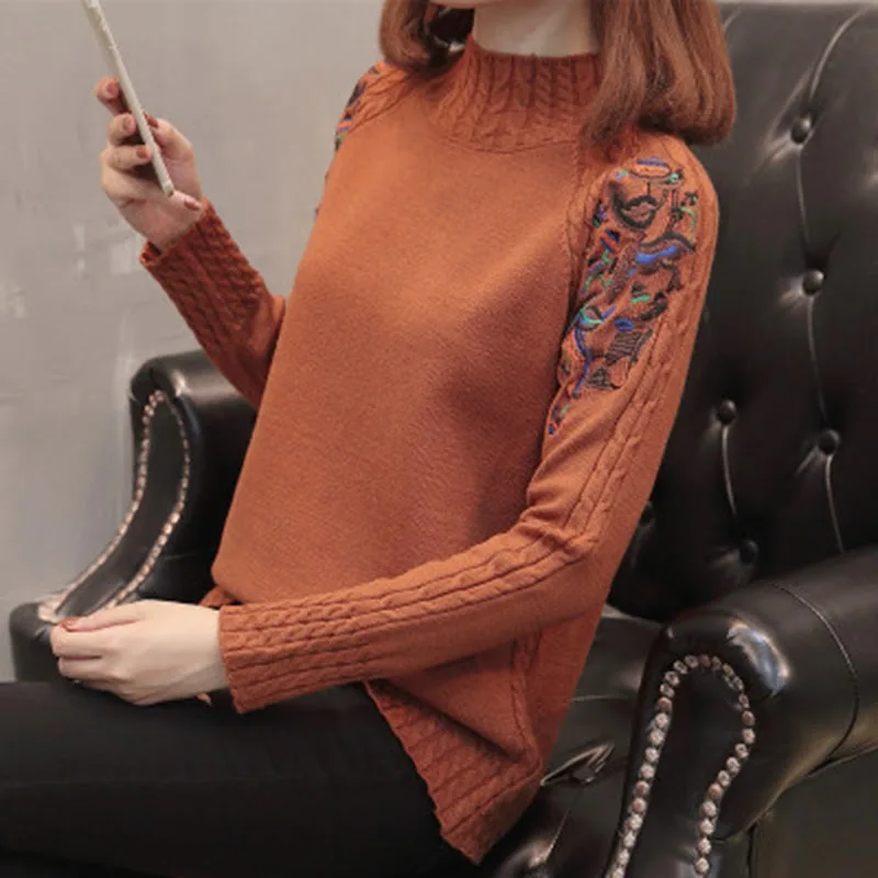 Женский свитер с воротником хомут свободный Универсальный длинными рукавами и