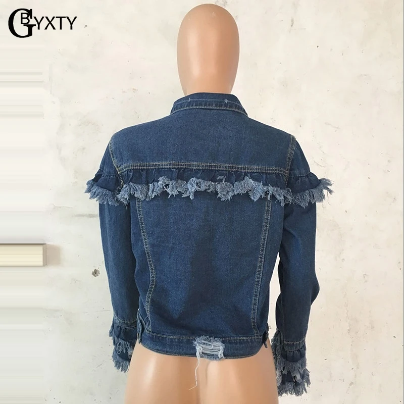 GBTXTY chaqueta jeans mujer женская новая короткая джинсовая куртка с бахромой в стиле панк