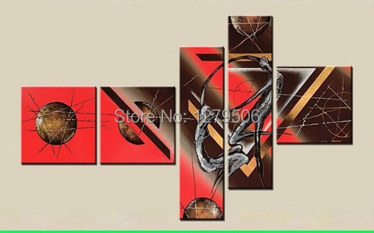 

Hand Painted Modern Wall Pictures Home Decor Canvas Oil Painting Red Abstract Paintings 5 Pcs/set Living Room Decoration Art