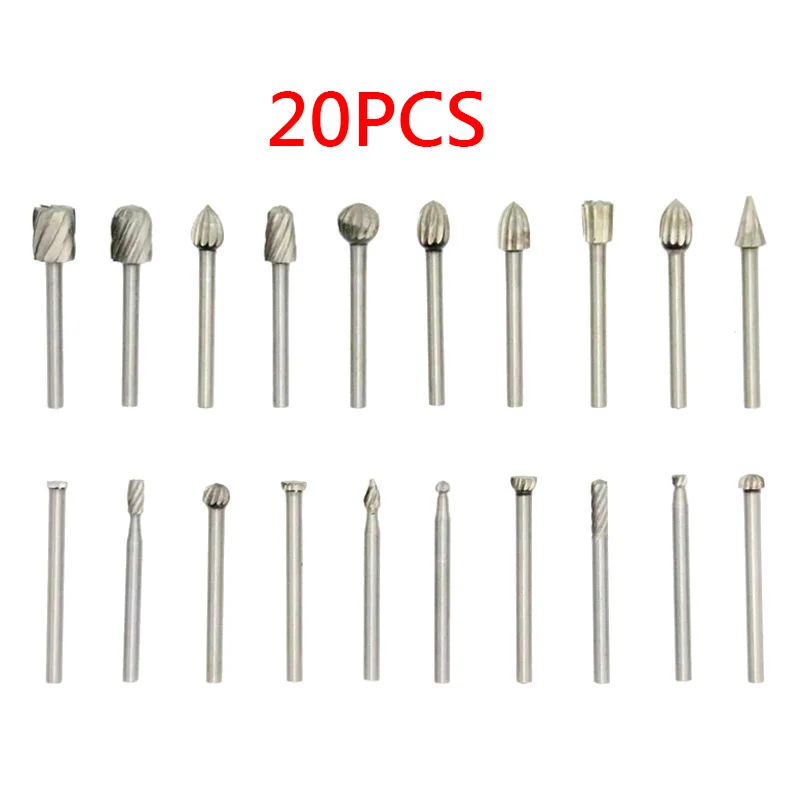20PCS Yalku Фрезерный резак сверло гравировальные биты роторные напильники Электрический гравировальный резак DIY деревянный набор инструментов для Dremel аксессуары - Цвет: 20PCS
