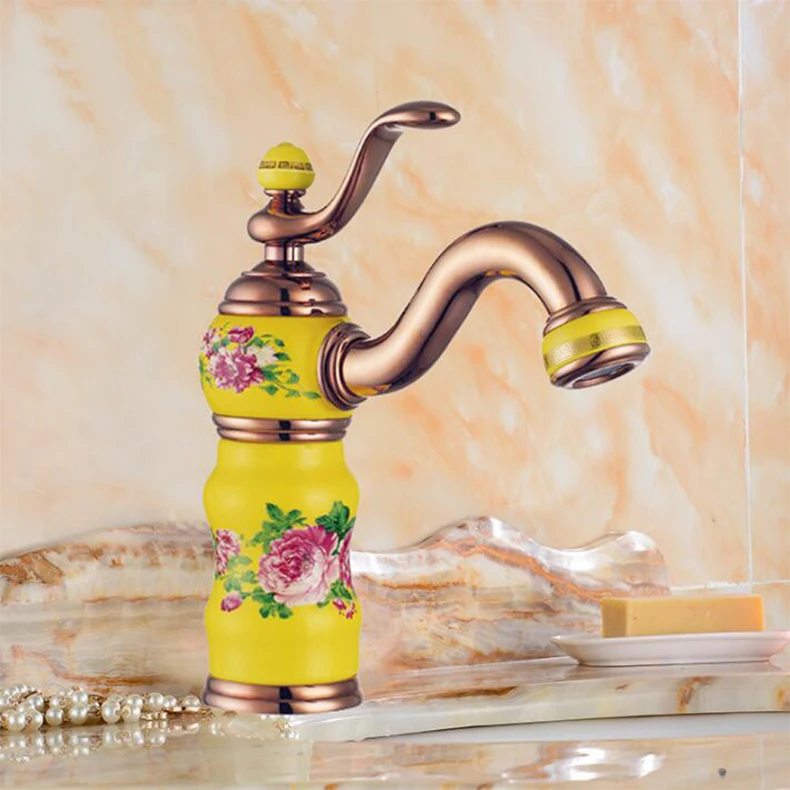 

New porcelain and brass faucet Rose gold finished bathroom basin faucet,Luxury sink tap basin mixer High Quality water tap