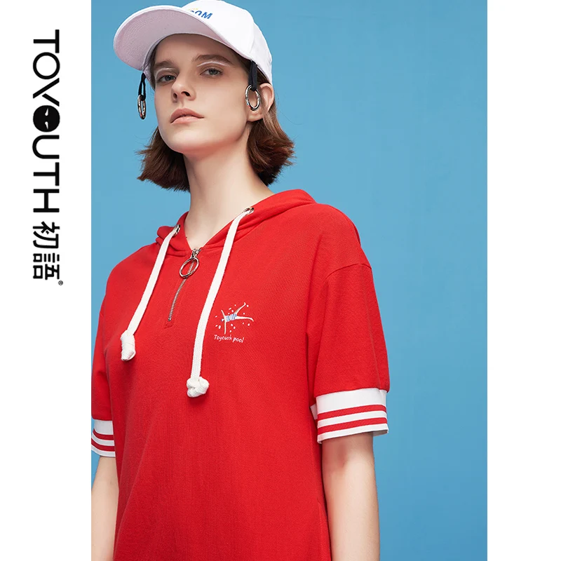 Toyouth Лето Для женщин Повседневное с капюшоном короткий рукав платье Mini T Shirt