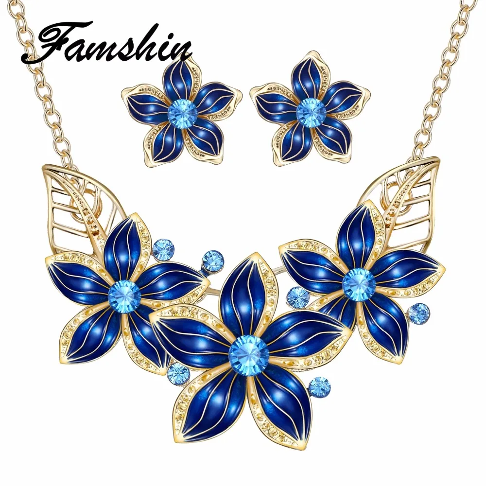 FAMSHIN новые Кристальные украшения из цветов набор ожерелье Серьги африканские