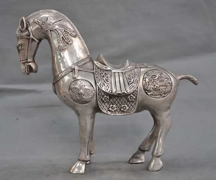 9 &quotСтарый китайский фэншуй серебряный дракон феникс птица успех Зодиак Лошадь