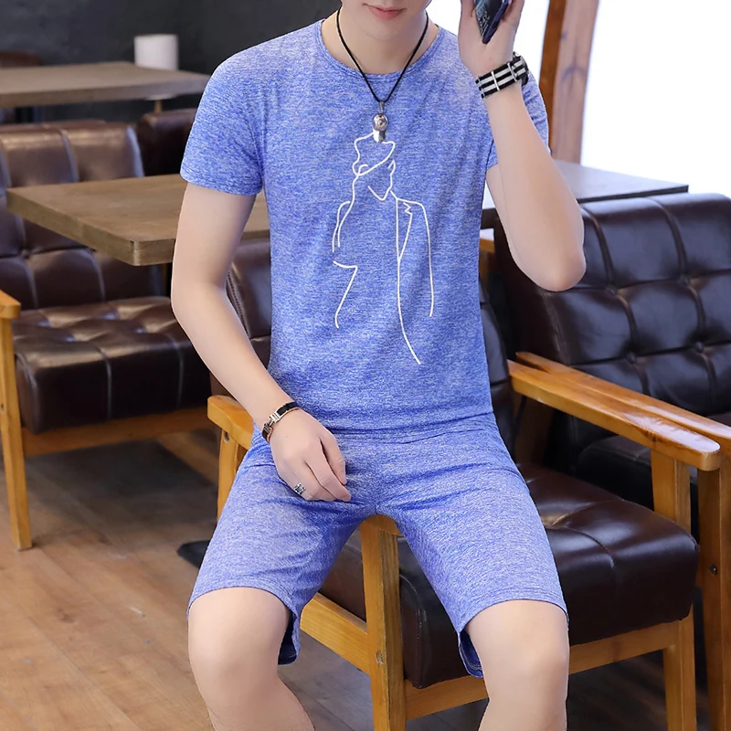 Лето 2019 хит продаж модные мужские комплекты футболки + шорты из двух предметов