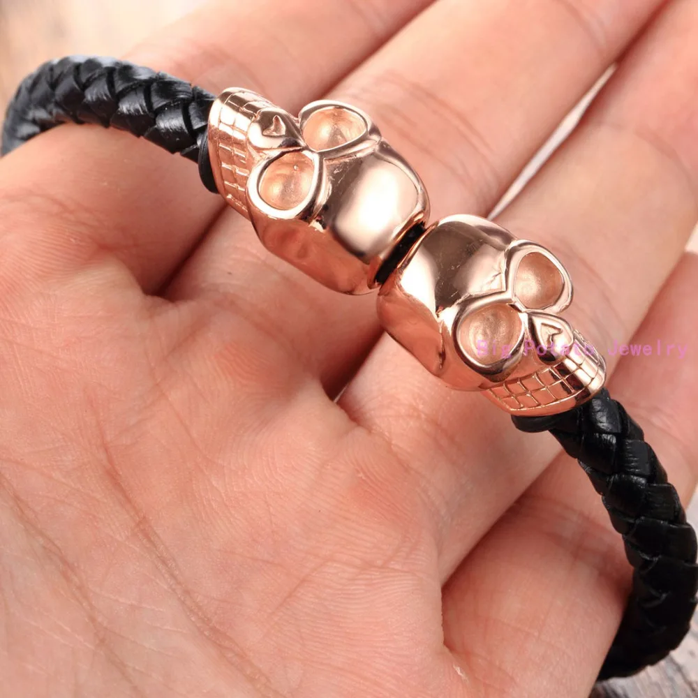 5 мм * 20 см Новый мужской черный кожаный браслет с серебряным золотым розовым
