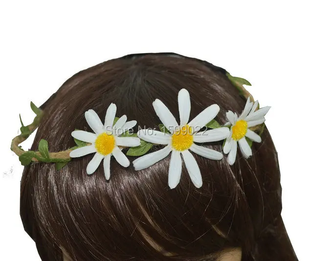 Повязка на голову в стиле бохо женская обруч с цветами и маргаритками свадебная