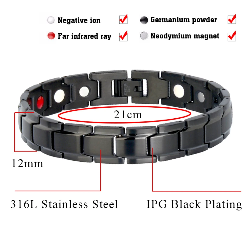 Hottime бренд Дизайн Мода Здоровье энергии браслет мужские черные Jewelry