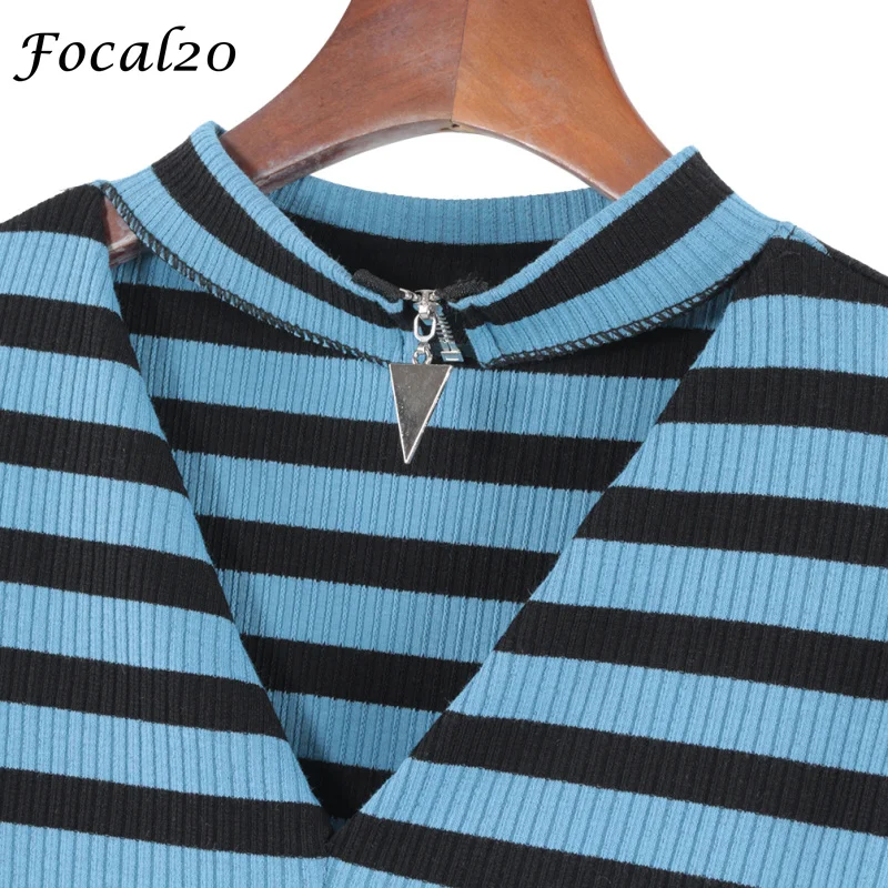 Focal20 Harajuku Весенняя трикотажная Женская Полосатая футболка с длинным рукавом