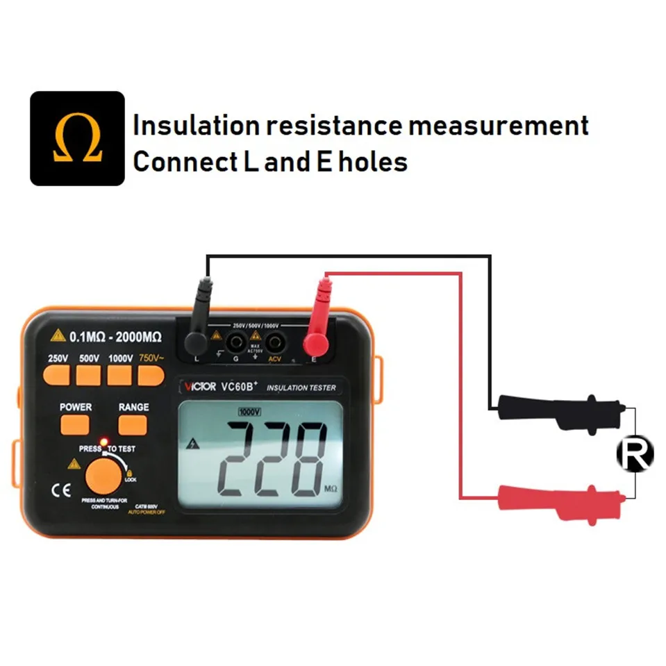

Victor VC60B+ Digital Insulation Resistance Tester 1000V Original Megger Insulation Tester DC/AC 0.1~2000m ohm Wholesale