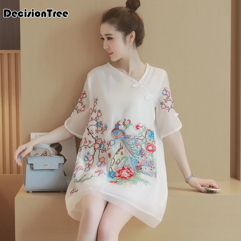qipao vestido Ретро китайское платье cheongsam традиционная вышивка павлин платье до колен китайское платье qipao qi pao