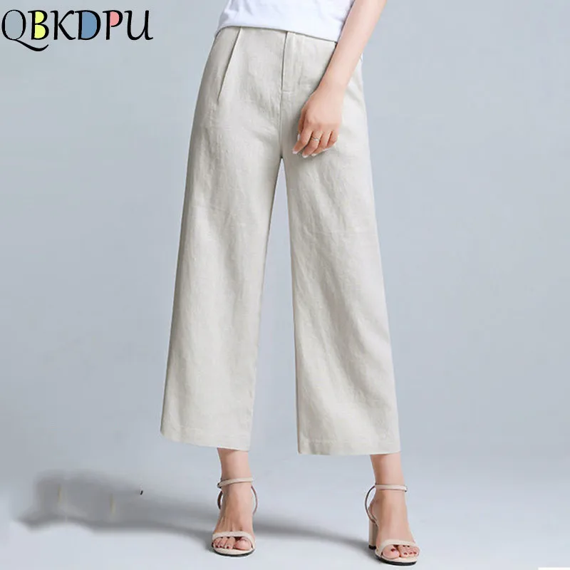 Женские хлопковые и льняные брюки с широкими штанинами летние повседневные
