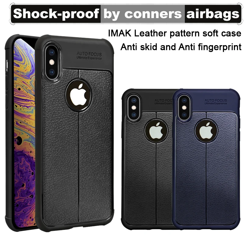 Imak Vega Shockproof Airbag Case Leather Pattern Design TPU Cover for iPhone X /Xs Reticulate Heat Dissipation |