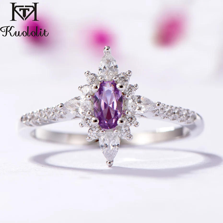 Alexandrite Kuolit александритовые кольца с драгоценными камнями для женщин, одноцветное 925 пробы Серебряное кольцо с овальной огранкой, подарок для помолвки невесты, хорошее ювелирное изделие - Цвет камня: Alexandrite