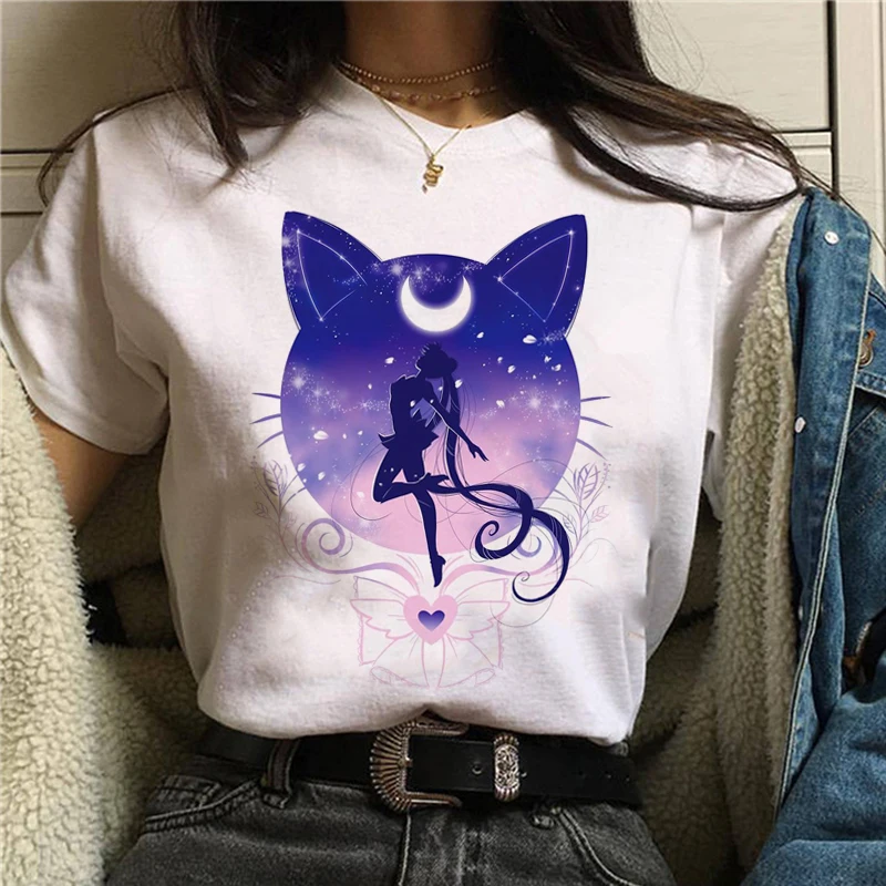 Сейлор Мун Забавный мультфильм футболка Женская Harajuku Ullzang аниме футболка 90s корейский стиль футболка Графический эстетический топ тройники Женские