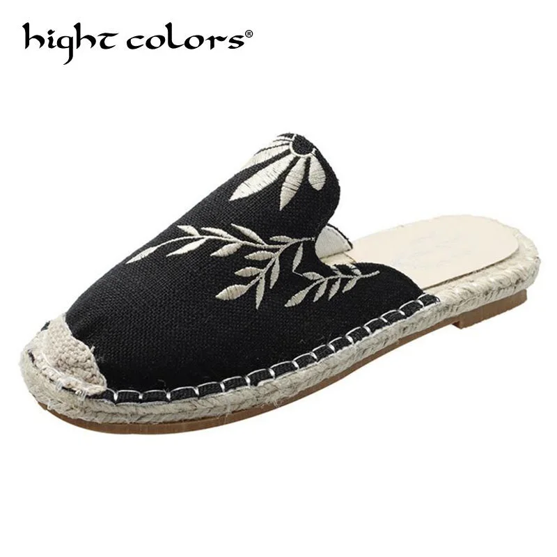 Этнический стиль женская летняя обувь на плоской подошве женские мюли Винтаж