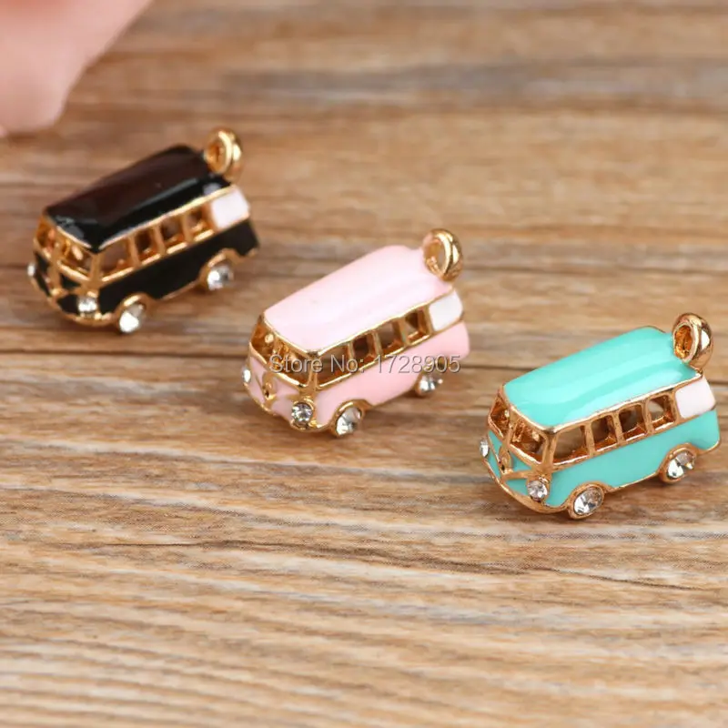 

3D Bus Enamel Car Charm 5pcs Different Colors Enamel Alloy Charms 19mm Drop Oil DIY Jewelry Bracelet Necklace Earring Keyring