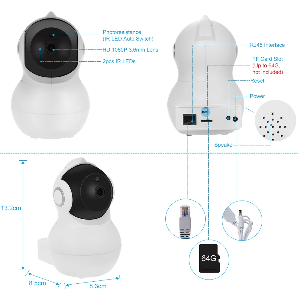 IP Camera Wireless 1080P CCTV Surveillance Home Security Wifi 2 Way Audio Night Vision Baby Monitor Indoor 2MP | Безопасность и