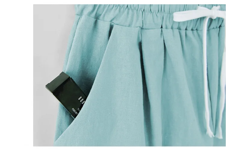 Large Size Summer Shorts Women Solid Pocket Elastic High Waist Cotton Casual Female Short Plus Size 7xl