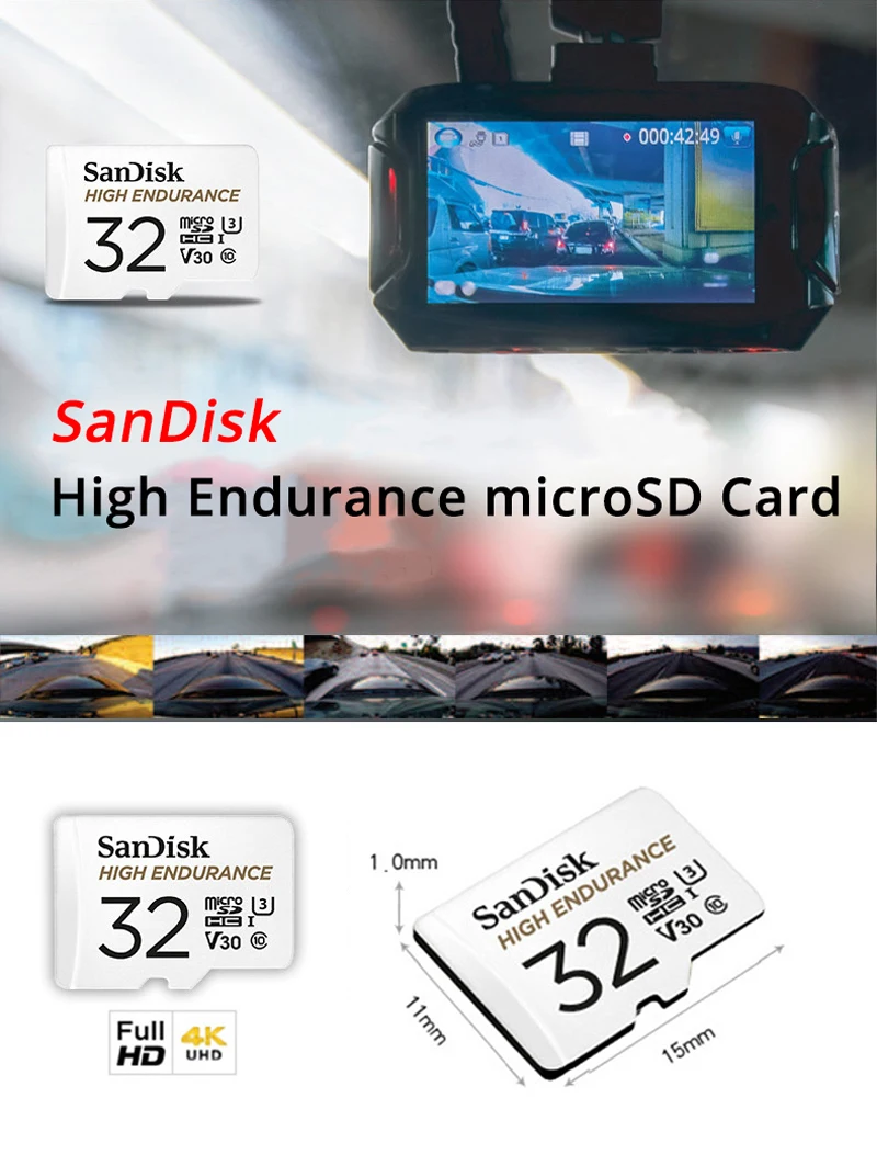 Двойной Флеш-накопитель SanDisk 64 GB MicroSD карты памяти 32 Гб TF карты 128 ГБ карта мониторинга C10 U3 V30 высокая выносливость записи видео в формате Full HD для Dash Cam 100 МБ/с