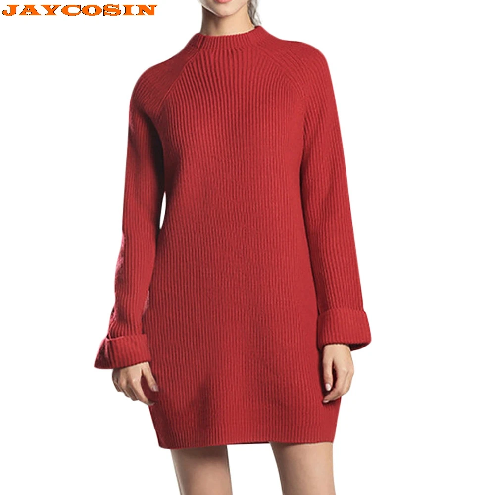 JAYCOSIN/модная дизайнерская женская однотонная шапка, повседневный джемпер с длинными рукавами и круглым вырезом, свитера, платье, свитер высокого качества, Новинка