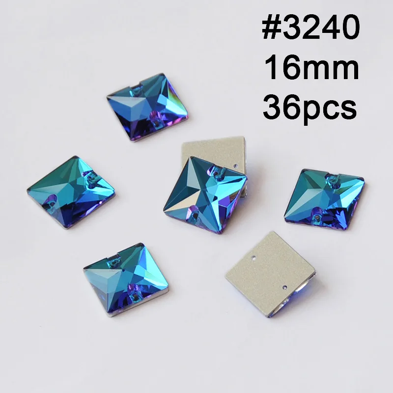 Square 16mm 26pcs Смешанные формы Синий Циркон Круглые пришивные стразы Серебряная задняя часть с отверстиями плоская задняя сторона пришитые Стразы для украшения одежды - Цвет: Square 16mm 26pcs