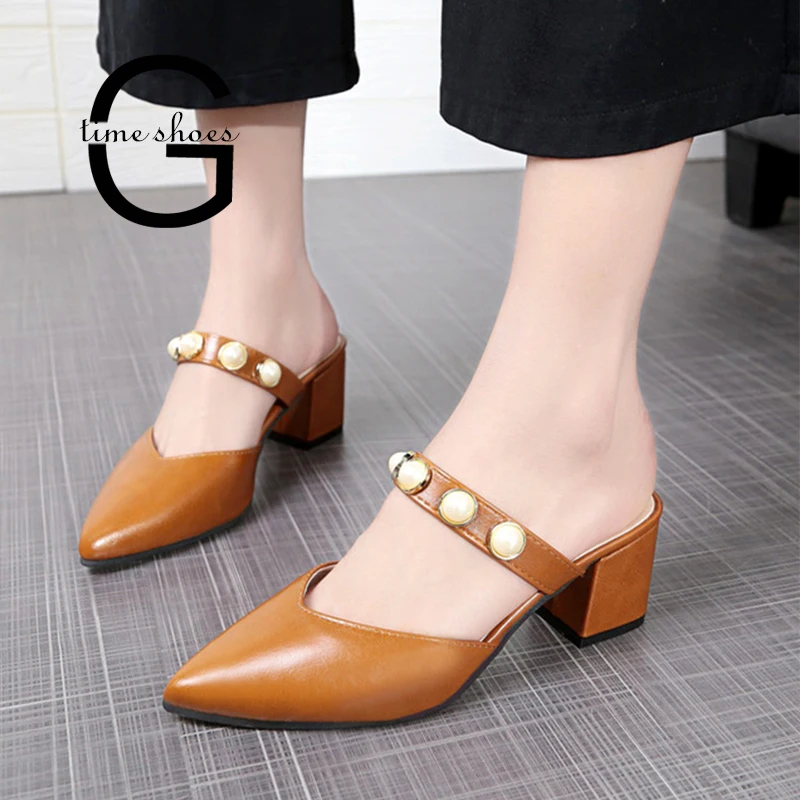 Gtime/женские тапочки женская повседневная обувь на квадратном каблуке слипоны