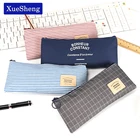 Пенал тканевый в клетку с полосками, чехол для хранения канцелярских принадлежностей, школьные принадлежности