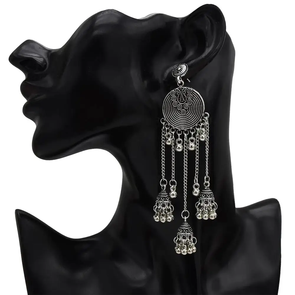 Женские сережки подвески Jhumka Jhumki индийские с длинными кисточками этнический