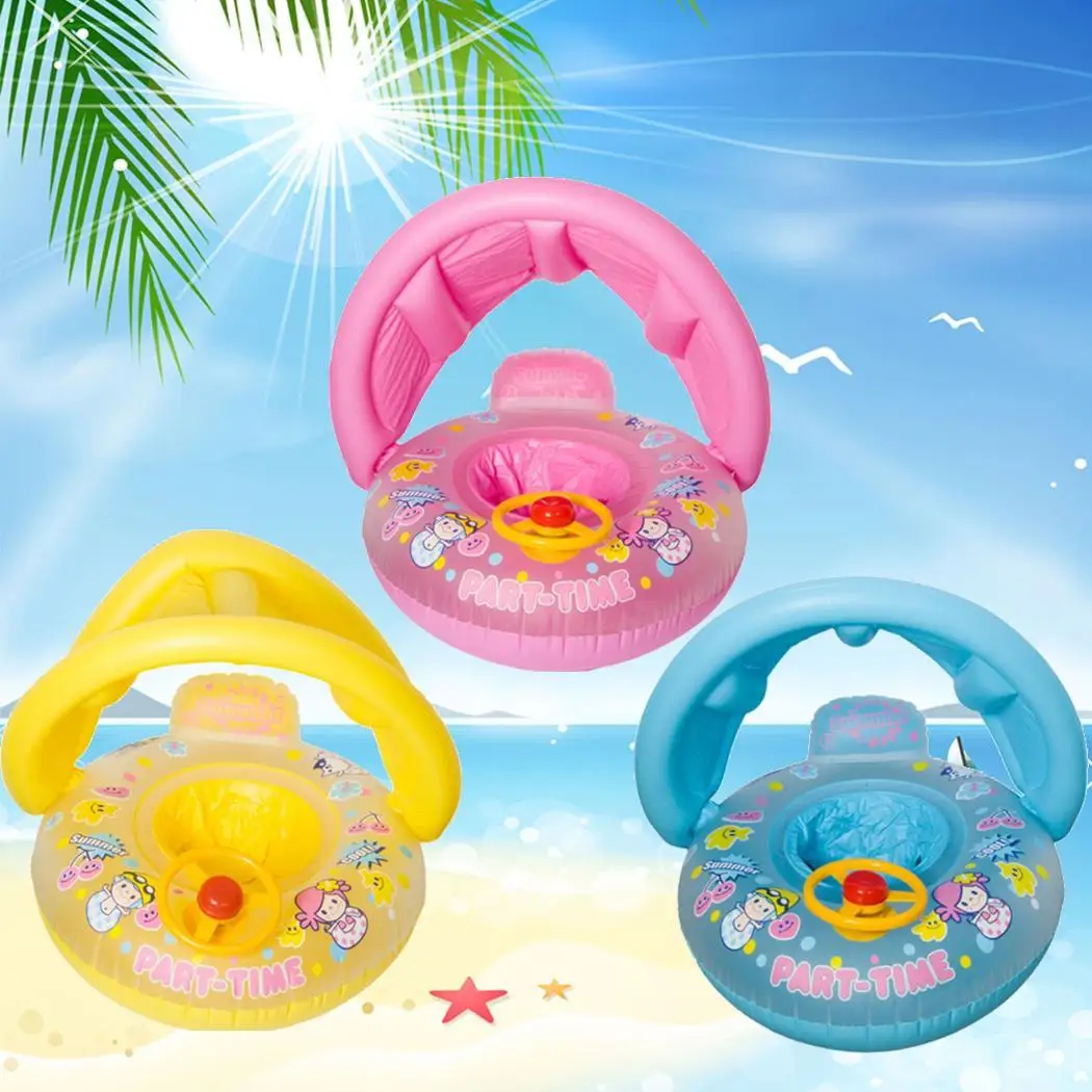 Надувная Детская лодка с навесом поплавок для бассейна детей плавающее кольцо